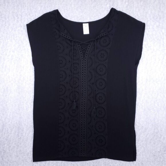 Kona Sol Other - Kona Sol Boho V-Neck Sleeveless Coverup Women's S Black Crochet Embroidered